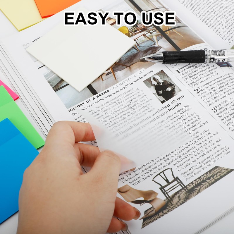 300 Sheets Clear Transparent Sticky Notes, Colorful Waterproof Notepad, Translucent