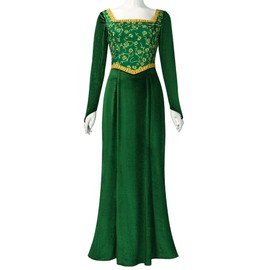 Cuzeolin Princess Costume Dress for Women Long Sleeves Green Velvet Gown Elegant Party Dress M