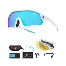 X-TIGER Cycling Glasses, UV400 with 5 Interchangeable Lenses, Men's Women's Sports Glasses, Strong TR90 Frame, Outdoor Sports, Cycling, Running, Driving, Fishing, Golf