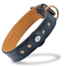 Filbert Leather Dog Collar with Airtag Holder, Upgraded Secure Airtag Collar Luxury, for Medium Dogs, Leather, Waterproof, Premium, Adjustable for All Breeds, Heavy Metal Buckle, Ultra-Durable