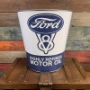 Ford V8 Tapered Metal Trash Bin Can Wastebasket Home Man