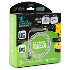 DrainShroom Reusable Sink Snake Clog Remover Tool that Attaches To Any Drill, Bathroom Bathtub Drain Cleaner Auger, Hair Catcher Drain Snake, 36 Inches Long, Stainless Steel, 1 Pack