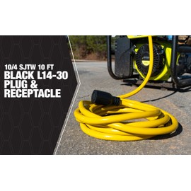 Southwire 65172740 Foot 30Amp Generator Cord; 10-Gauge Heavy Duty Electrical Power Cable with L14-30 Locking Plug; 125V / 250V; Yellow; Black; Feet