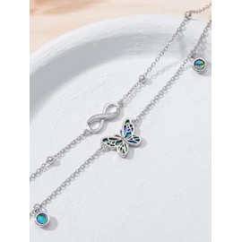 Lypic Butterfly Infinity Bracelet 925 Sterling Silver Abalone Shell Butterfly Bracelet Beaded Layered Infinity Jewelry for Women