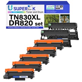 USUPERINK Compatible for Brother TN830XL TN830 TN-830 Toner Cartridge & DR830 Drum Unit Set use in HL-L2460DW HL-L2480DW HL-L2400D HL-L2405W MFC-L2820DW DCP-L2640DW Laser Printer (2 Drum,5 Toner)
