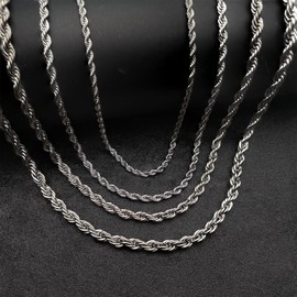 JSEA 3 4mm Stainless Steel Chain Silver Tone Twist Rope Necklace Chain 20 24 28 inch, Metal, No Gemstone