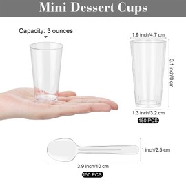 Ruisita 150 Pack 3 Ounces Mini Dessert Cups with Spoons, Clear Round Plastic Parfait Cups Shooter Cups Appetizer Bowls for Catering Supplies Tasting Party Shooters Desserts Appetizers