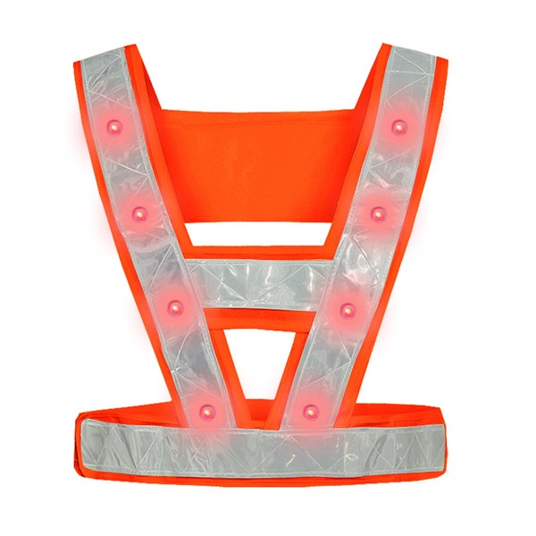 ZIRAIFEN Safety Vest, LED Luminous, Fluorescent Reflective Vest, with 16 Red LEDs, Luminous Vest, High Visibility, Traffic Vest, Accident Prevention, Outdoor, Night Construction Guidance, For Construction, Traffic Security, Bicycle, Construction Sites, o