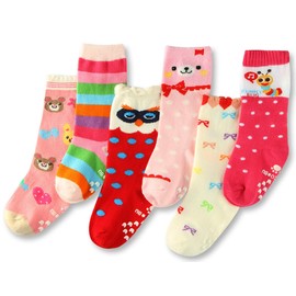 Cottock 6 Pairs Toddler Girls ABS Non-Slip Socks Knee High Cotton Grip Socks Baby Girl Non-Slip Socks, 6 pairs cute