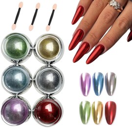 6 Colors Chrome Nail Powder Aurora Metallic Nail Powder Holographic Mirror Effect Chrome Powder Iridescent Shell Powder Glitter Dust Nail Art Pigment Manicure for Nails Art Decoration