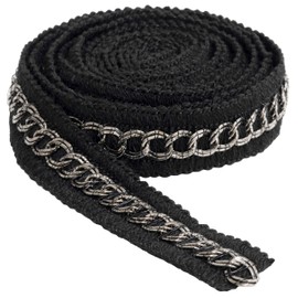 AERZETIX - C60659 - Border ribbon 2 m x 20 mm made of textile with metal motif - posament clothing haberdashery hobby decoration sewing - colour black and silver