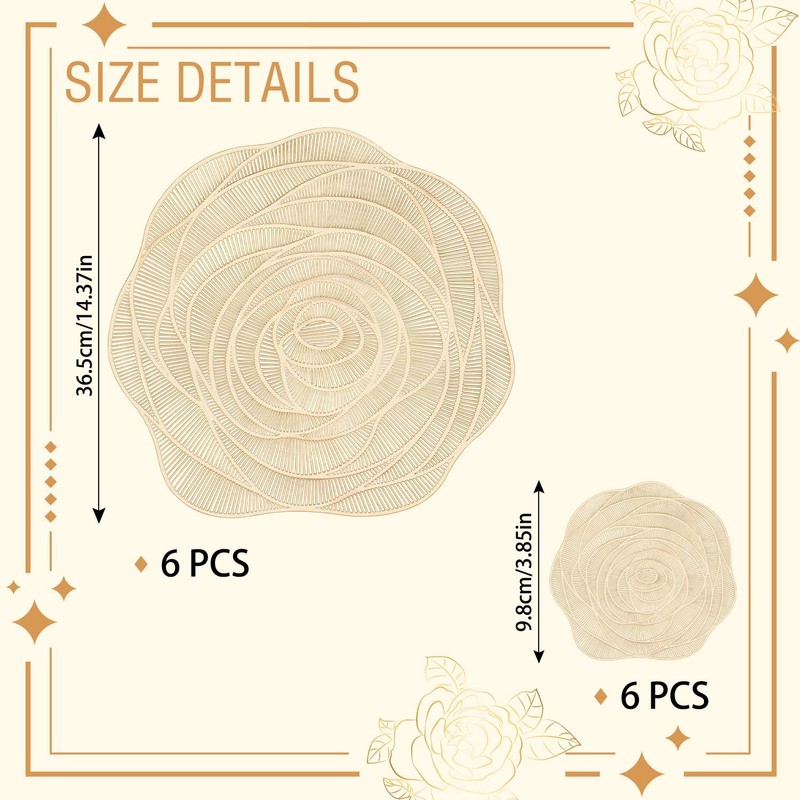 12 Pcs Round Pressed Vinyl Placemats Gold Placemat Coaster Set