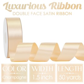 MEEDEE Champagne Satin Ribbon 1-1/2 Inch Champagne Ribbon Lux Double Faced Satin Ribbons by 50 Yards Polyester Satin Ribbons for Crafts, Wedding, Flower Bouquet, Holiday Decorating