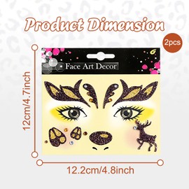 Christmas Temporary Tattoo Face Stickers Golden Reindeer Face Stickers for Girls Boy Glitter Elk Face Gems Jewelry Christmas Cosplay Costume Decorations