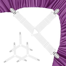 WENYINGOK Bed Sheet Holder Straps,4 PCS Adjustable Elastic Fasteners with Metal Clips, Keep in Place Fitted Bedding Holder, Easy Install Suspenders Mattresses, Firm Tight Accessories (White)