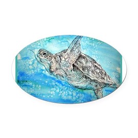 CafePress Sea Turtle! Wildlife Art! Oval Car Magnet, Euro Oval Bumper Magnet