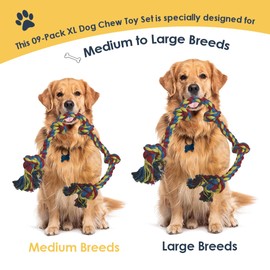 Weskur 9-Piece Rope Toy for Aggressive chewers Large Breeds. Featuring Heavy-Duty, 5-Knot Ropes, Massage Gums. Non-Toxic Cotton,Teething Puppies with Interactive,tug-of-war Long-Lasting chew Toy Set!