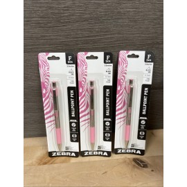 Zebra Pen 3 Pack F301 Stainless Steel Retractable Ballpoint Pen BCA Pink Barrel Black Ink