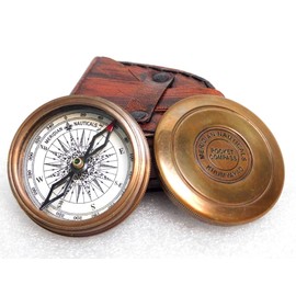 KHUMYAYAD Olid Brass Pocket Compass Navigation Compass Vintage Nautical Fully Functional Compass with Leather Case