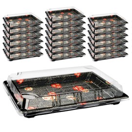 Mbsomnus Pack of 20 Meal Prep Boxes, Plastic Serving Platter with Lid, Reusable Meal Prep Food Box, Meal Prep Boxes, Food Container for Party Meals, Buffets, Sushi (26 x 19 x 5 cm)