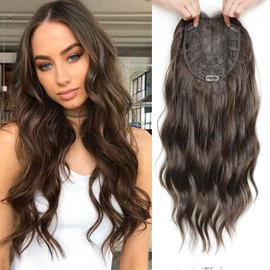 gulagula 20" Wavy Hair Topper 6.5"x6.5" Base Size Hair Toppers for Women with Thinning Hairtoppers Hairpieces Synthetic hair Wig Wavy Clip in