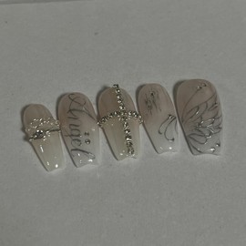 Silvertic Angel Handmade Nail Tips - Long Almond / 실버틱 엔젤 수제네일팁 - 롱아몬드