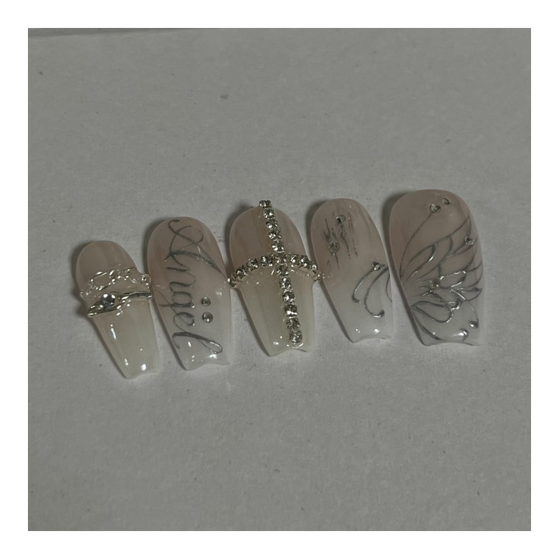 Silvertic Angel Handmade Nail Tips - Long Almond / 실버틱