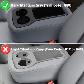 KBH Center Console Armrest Cover for Chevy Tahoe, Suburban, Silverado, GMC Sierra, Yukon 1500 2500 3500 2007-2014, Jump Seat, Leather Trim Arm Rest Cover with Zipper Design, Dark Titanium Gray