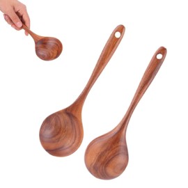 Pack of 2 Wooden Spoons, Tablespoons, Japanese Style Kitchen Appliance, Teak Cooking Spoon, Wooden Spoon, Wooden Spoon with Long Handle for Cooking, Mixing Spoon, Kitchen Wooden Serving Spoon, Small