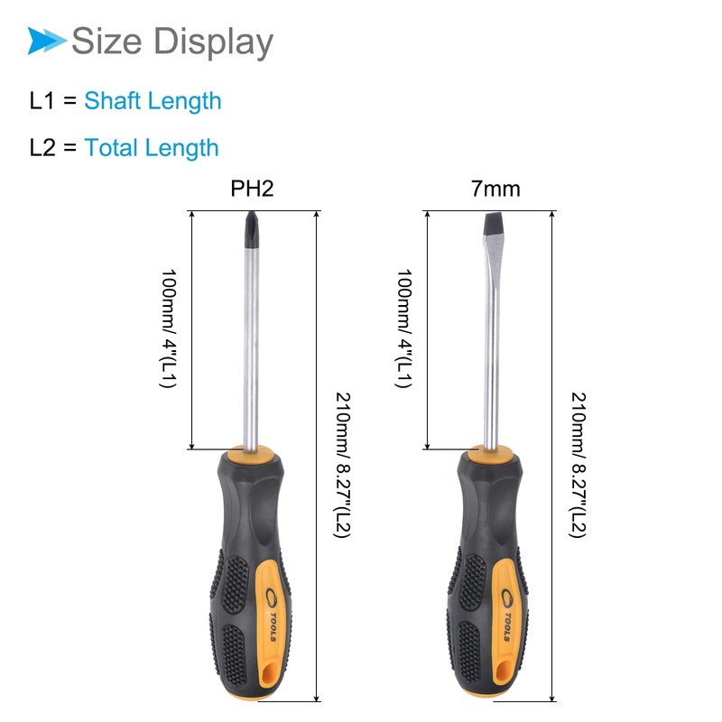 CoCud Magnetic Screwdriver Set, PH2 Phillips 7mm Slotted 4" Shaft,