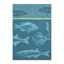 Coucke French Cotton Jacquard Towel, Banc De Poissons (School of Fish) Bleu, 20-Inches by 30-Inches, Turquoise