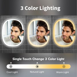 Espejo de ducha iluminado sin niebla para afeitar, 3 colores sin brillo luces regulables sin niebla espejo para ducha con soporte de maquinilla de afeitar, espejo de ducha recargable antivaho, espejo