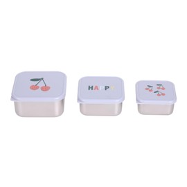 LÄSSIG Children's Snack Box Set of 3 Stainless Steel Happy Fruits Cherry