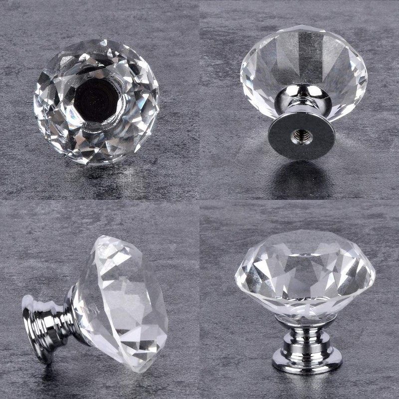 KAHEIGN 25Pcs Crystal Door Knob, 30MM Diamond Drawer Knobs Crystal
