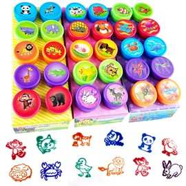 Nutabevr 30-Piece Self-Inking Stamp Set, Multicoloured Animals Stamp Set, Cute Plastic Toy Stamps, for Classroom Rewards, Party Bag Filler, Children's Birthday Party Gift