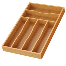 Bamboo Silverware Organizer, Bamboo Kitchen Drawer Cutlery Organizer, Utensil Holder, Flatware Organizer Tray (15.8"x9.5"x1.6")