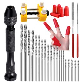 Daily Treasures 34Pcs Pin Vise Hand Drill Set, Include Pin Vise Hand Drill with Bench Vise, 0.5-3mm PCB Mini Twist Drill Bits,5 Finger Covers in 3 Sizes and 2 Diamond Needle File for Craft Carving DIY