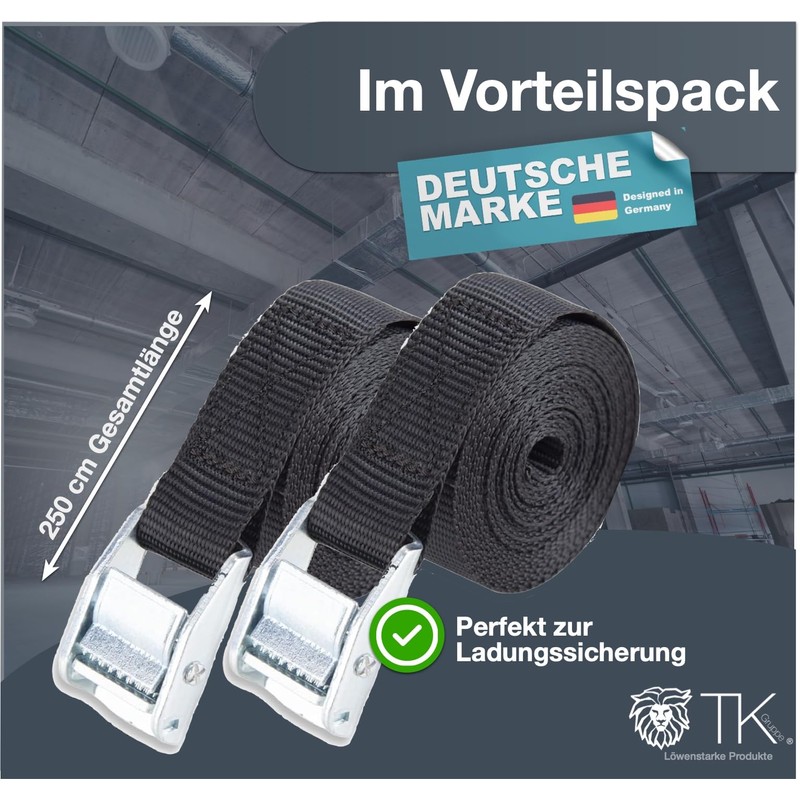 TK Gruppe Timo Klingler Lashing Straps 250 cm with Clamping