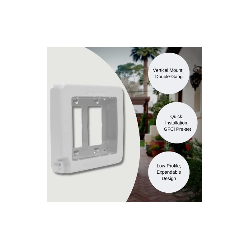 Intermatic WP7200W Low-Profile Extra-Duty Weatherproof 2-Gang Cover, White - Expandable