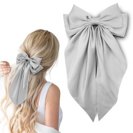 Hair Bows Silky Satin Hair Bow for Hair Ponytail Holder Hair Ribbons Bows Hair Clips Vintage Hair Accessories for Women Girls (Gray,1Pcs)