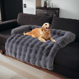 LiveGo Fuzzy Calming Dog Sofa Bed Mat, Washable Plush Couch Cover for Dog, Furniture Protector Pet Sofa Mat for Dogs and Cats, Fluffy Dog Couch Bed with Anti-Slip Bottom (Gray, 29.5"*29.5")
