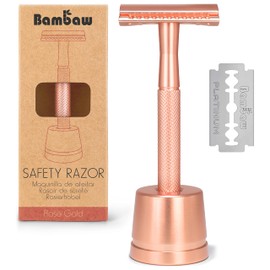 Metal Razor for Women with Safety Razor Stand | Rose Gold Women Razor | Eco Razor Women | Fits All Double Razor Blades | Reusable Razor Women | Zero Plastic | Eco Beauty | Sustainable Home | Bambaw