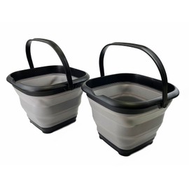 SAMMART 8.5L (2.2 gallons) Collapsible Plastic Square Bucket - Foldable Tub with Handle - Portable Fishing Bucket - Space Saving Easy Storage (Black/Alloy Grey (Set of 2))