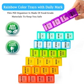 Senshuomy Medical Pill Box,A Weekly Pill Organiser for 7 Days,Designed for Pills to Be Taken 4 Times a Day,with Fish Oil/Vitamins in 7 Colours and 28 Compartments(2Pcs)
