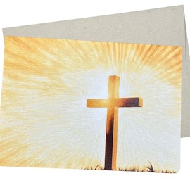 Christian Card with Cross (7X5 Inches and Blank Inside for All Occasions) Religious and Spiritual Themed Simplicity with a Wooden Cross in the Sun - 285