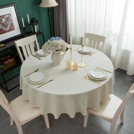 WELTRXE Table Cloth, Round Tablecloth, 150cm Diameter, Water Resistant Wipe Clean Dining Table Cover, Tabletop Decoration for Birthday Party Cafe Restaurant Buffet, 210GSM Jacquard Fabric, Cream