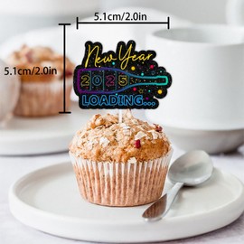 18pcs Blue Glitter Dessert Cupcake Topper Happy New Year 2025 Theme Decorations New Years Eve Wedding Winter Party Decor Supplies
