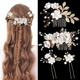 4pcs Bridesmaid Hair Accessories, Wedding Bridal Hair Side Combs Bridal Hair Flower Pieces Hair Pins for Girls, Wedding, Prom Dresses for Women