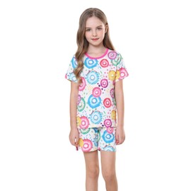 Bow Dream Rayon Bamboo Fiber Shorts and T-Shirt Set Cute Flower Print High Stretch,Girl Outfits for Toddler and Kids Clothes Size 120