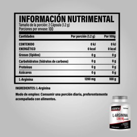 L-arginina 1200 Mg Essential Testrol 200 Cápsulas Sin sabor